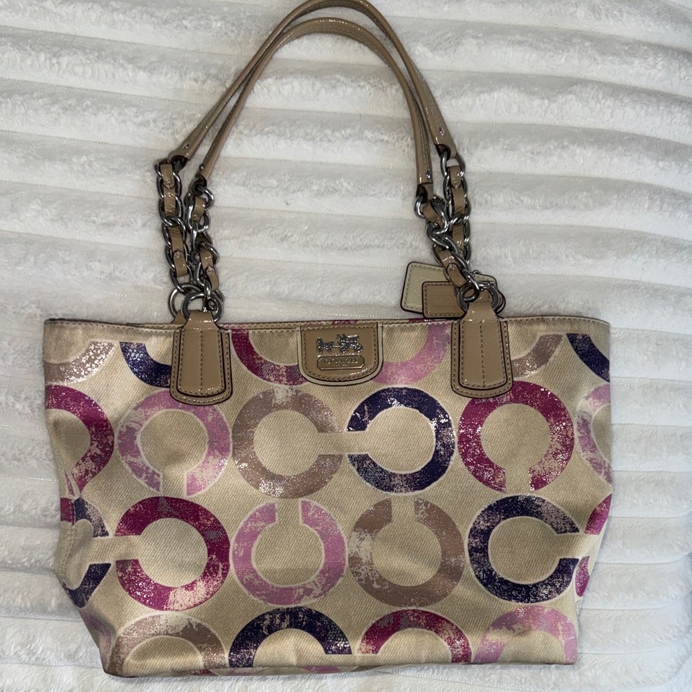 Coach Canvas Tote with Pink and Purple Accents